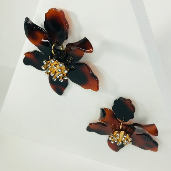 Crystal Lily Drop Earrings Tortoise - Picture 2 of 6